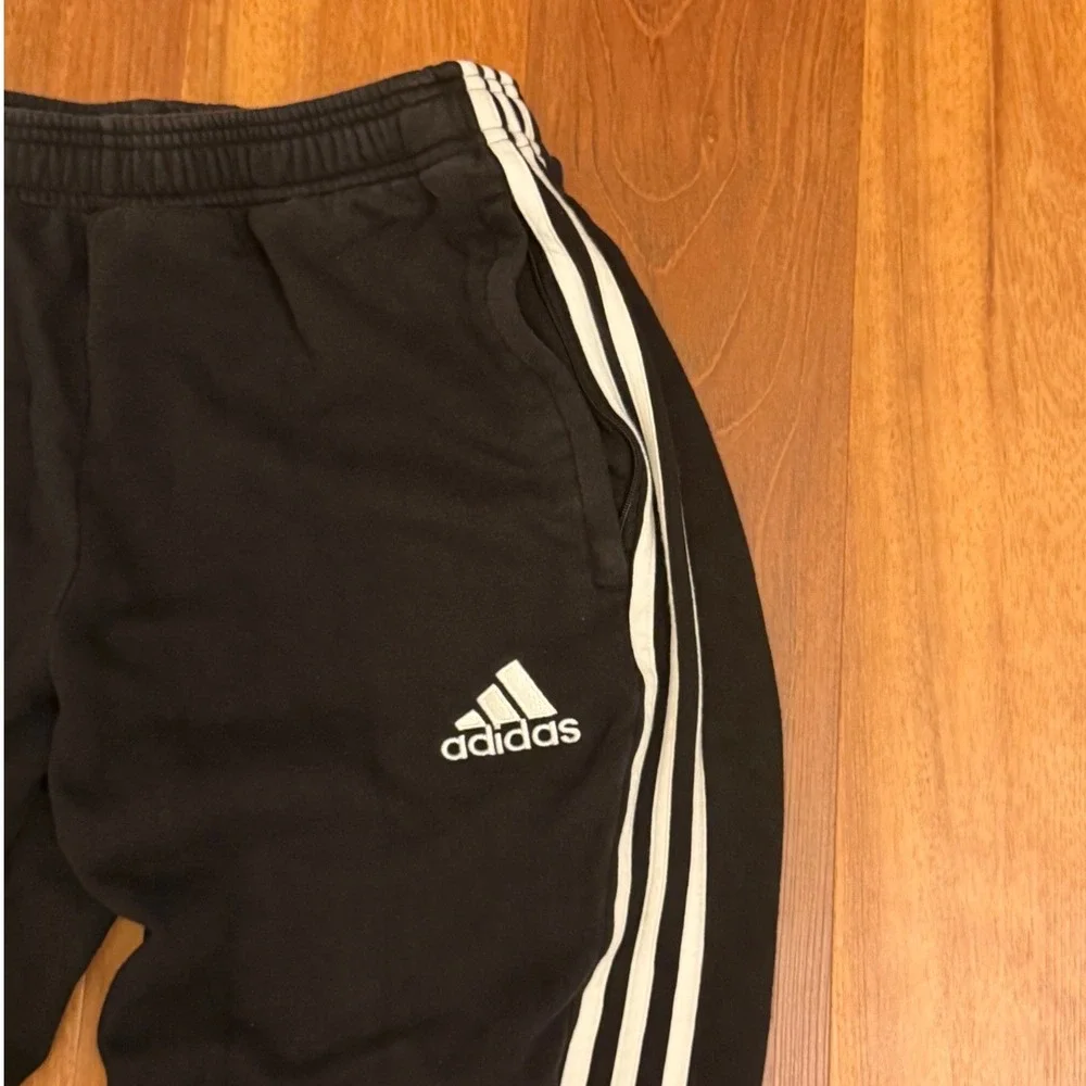 Adidas Black Cuffed Sweatpants With White Side Stripes Men's Size Medium